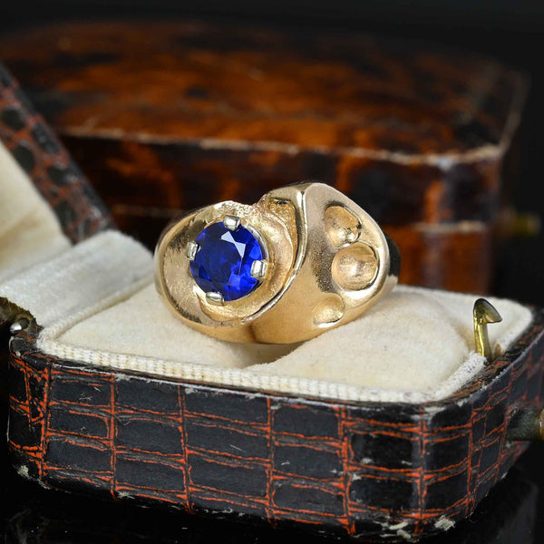 Modernist Heavy 14K Gold Sapphire Owl Ring - Boylerpf