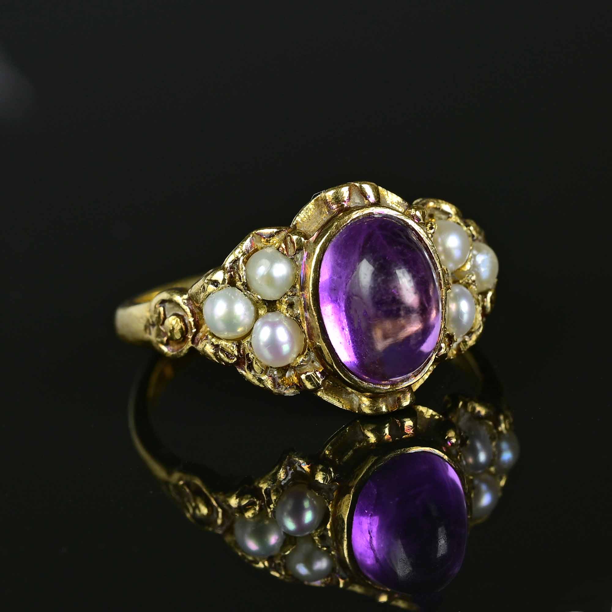 Victorian Style Cabochon Amethyst Seed Pearl Ring – Boylerpf