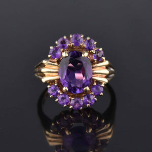 Vintage MidCentury 14K Gold Amethyst Cocktail Ring - Boylerpf