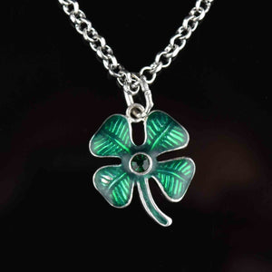 Sterling Silver Green Enamel Four Leaf Clover Pendant Necklace - Boylerpf