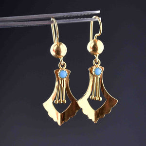Antique 18K Gold Turquoise Dangle Earrings - Boylerpf