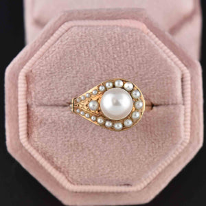 Vintage Retro 14K Gold Pearl Buckle Ring, Sz 9 - Boylerpf