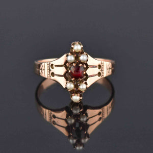 Antique Victorian Rose Gold Pearl Garnet Ring, Sz 6 - Boylerpf