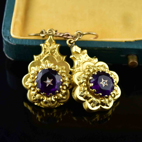 Antique Victorian Star Amethyst Pinchbeck Earrings - Boylerpf