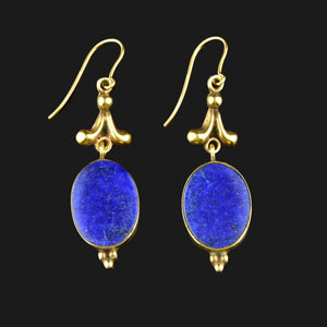 Vintage Gold Leaf Lapis Lazuli Statement Earrings - Boylerpf