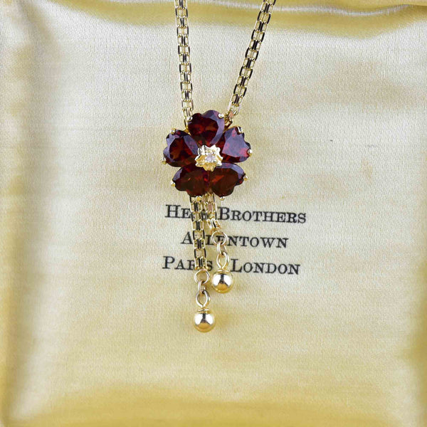 14K Gold Diamond Garnet Flower Necklace - Boylerpf
