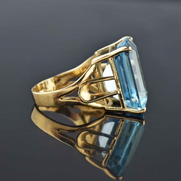 Mid Century 14K Gold Vintage 23 CTW Blue Topaz Ring - Boylerpf