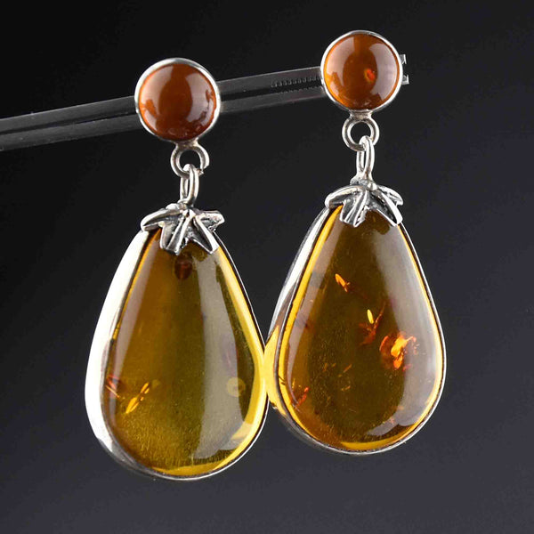 Arts and Crafts Style Silver Baltic Amber Statement Earrings - Boylerpf