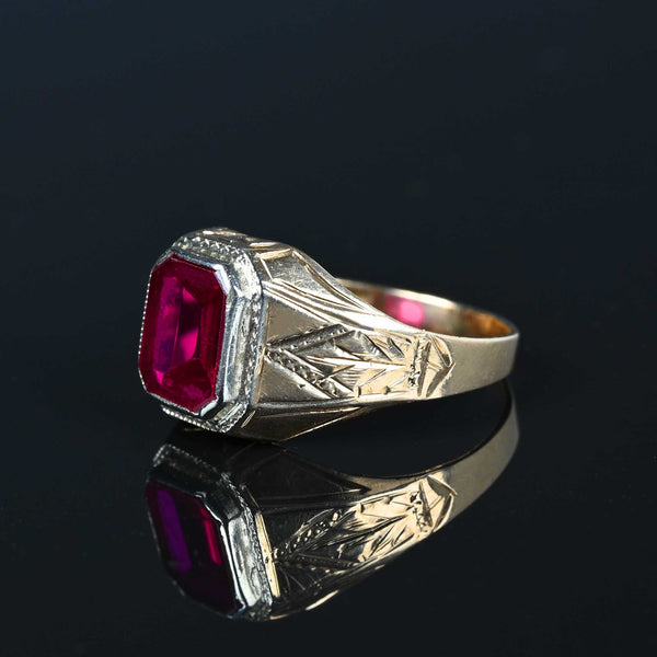 Art Deco Engraved Gold Ruby Signet Ring - Boylerpf