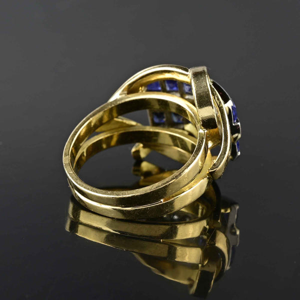 Retro 18K Gold Sapphire Diamond Cocktail Ring - Boylerpf