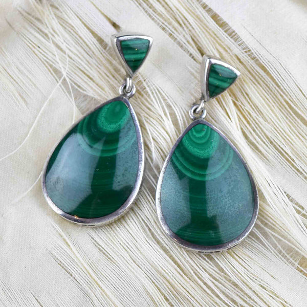 Silver Malachite Post Dangle Earrings - Boylerpf