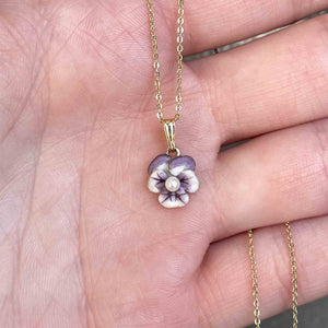 Art Nouveau 14K Gold Enamel Pearl Pansy Flower Necklace - Boylerpf