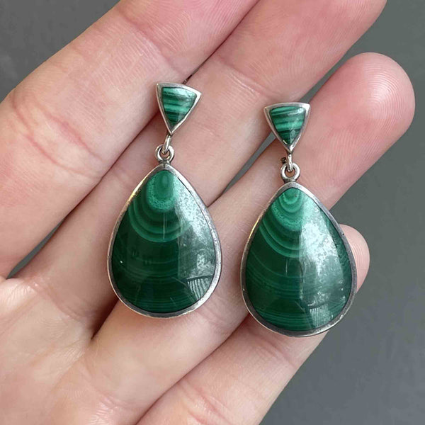 Silver Malachite Post Dangle Earrings - Boylerpf