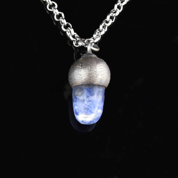 Vintage Silver Sodalite Acorn Charm Pendant Necklace - Boylerpf