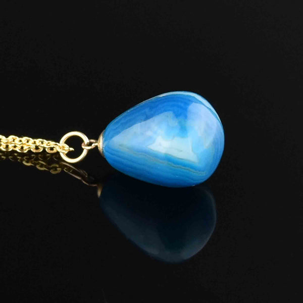 Gold Blue Agate Egg Pendant Necklace - Boylerpf