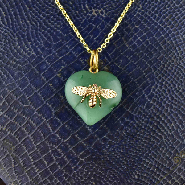 Vintage Bee Aventurine Heart Pendant Necklace - Boylerpf