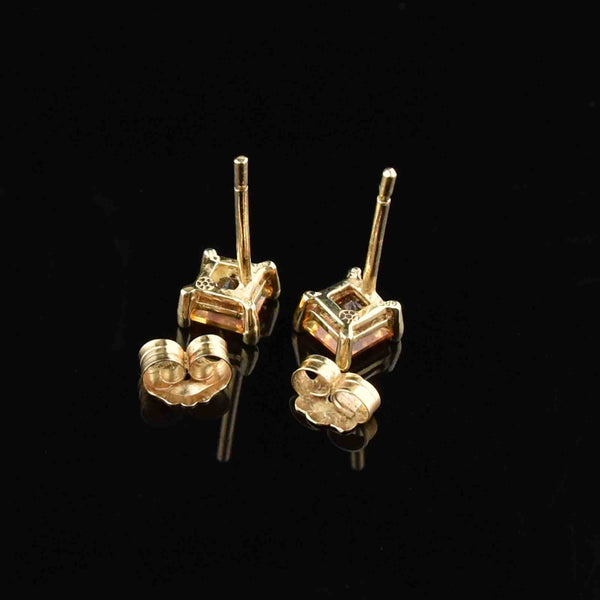 Vintage 14K Gold Princess Cut Citrine Stud Earrings - Boylerpf