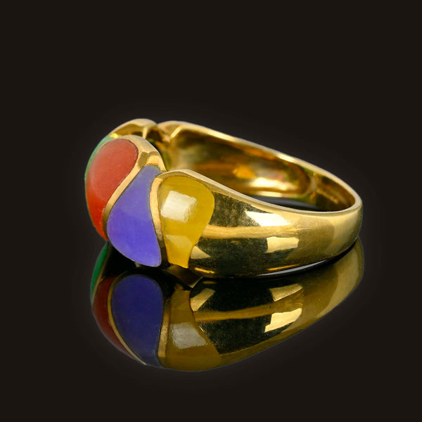 Vintage Multi Gemstone Gold Wave Band Ring - Boylerpf