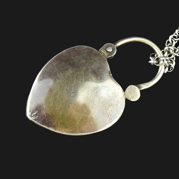 Vintage Silver Amethyst Heart Padlock Pendant Necklace - Boylerpf