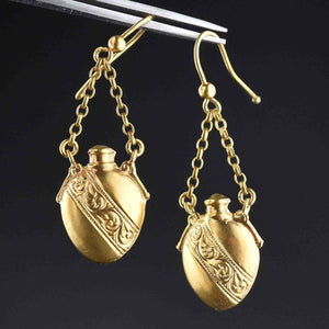 Vintage Victorian Style Gold Perfume Bottle Earrings - Boylerpf