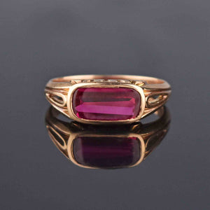 Mens Art Deco East West Gold Ruby Ring, Sz 9.75 - Boylerpf