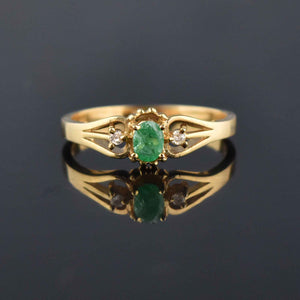 Vintage Oval Emerald Solitaire Diamond 14K Gold Ring - Boylerpf