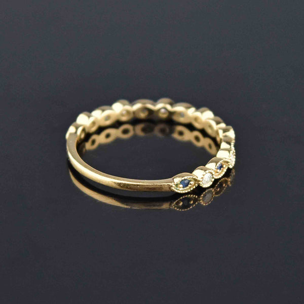 Fine 14K Gold Scalloped Diamond Sapphire Ring, 3/4 Eternity - Boylerpf
