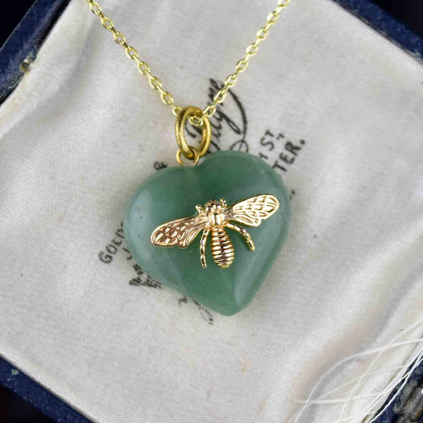 Green Aventurine Heart Bee Pendant Necklace - Boylerpf