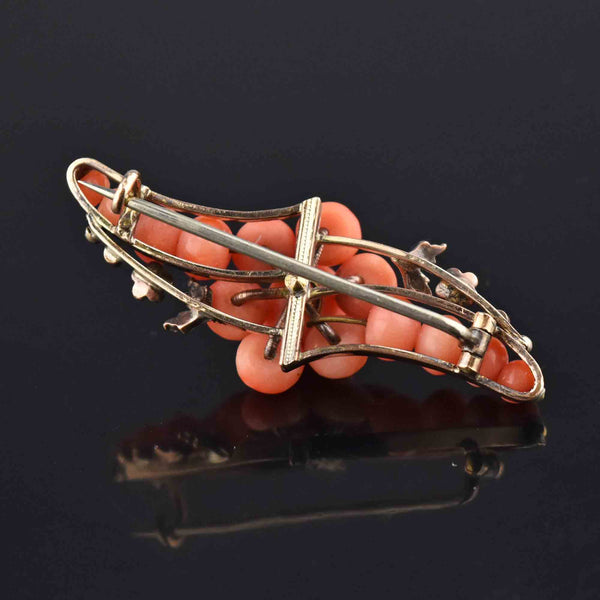 Antique Victorian Seed Pearl Natural Coral Brooch - Boylerpf