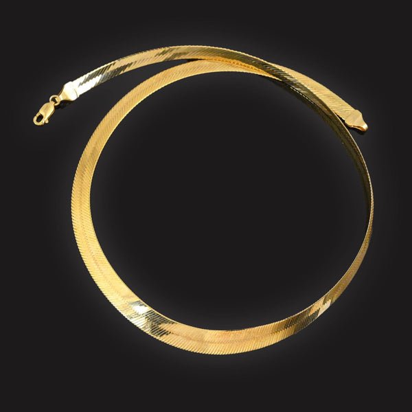Solid 10K Gold Graduated Herringbone Chain Necklace - Boylerpf