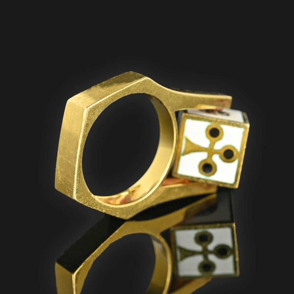 Enamel Playing Card Gambler Spinner Ring in 18K Gold - Boylerpf
