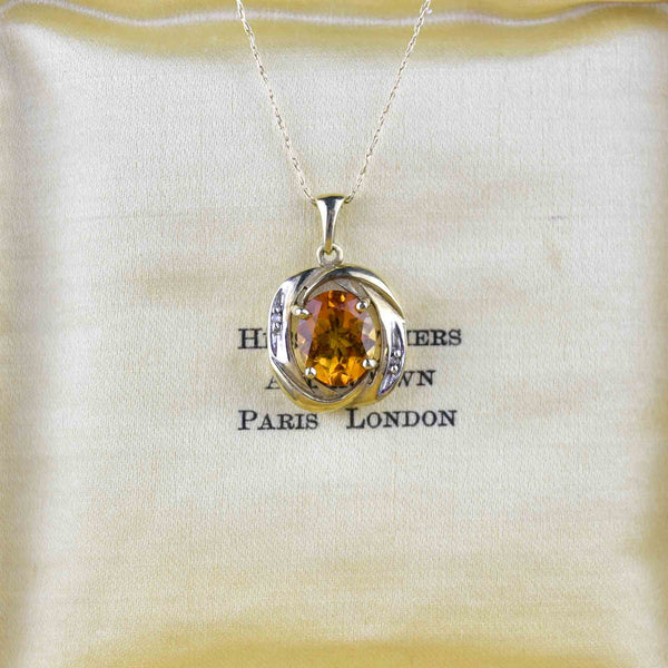 Vintage 10K Gold Diamond Citrine Pendant Necklace - Boylerpf