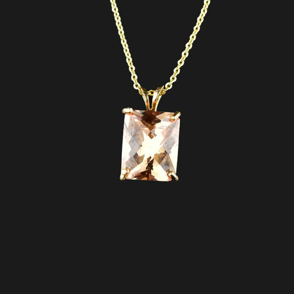 Vintage Checkerboard Cut Citrine 14K Gold Pendant Necklace - Boylerpf