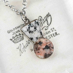 Vintage Gray and Pink Aberdeen Granite Thistle Pendant Necklace - Boylerpf