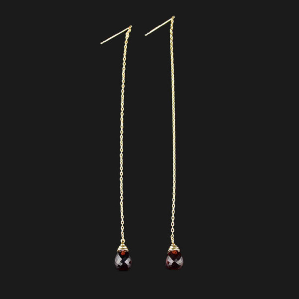 14K Gold Garnet Threader Earrings - Boylerpf