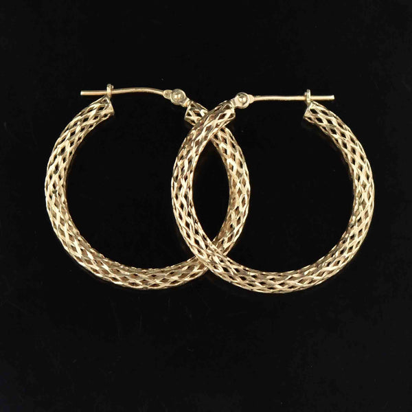 Vintage Large Diamond Cut Gold Hoop Earrings - Boylerpf