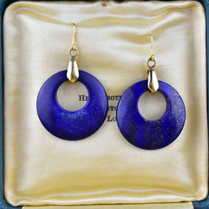 Vintage Gold Lapis Lazuli Hoop Earrings - Boylerpf