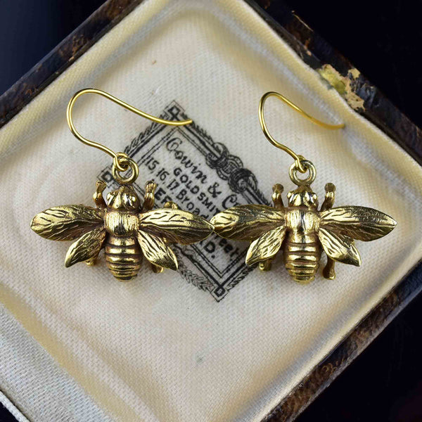 Vintage Gold Bumble Bee Dangle Earrings - Boylerpf