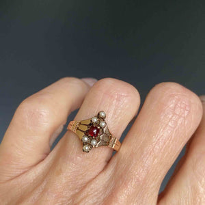 Antique Victorian Rose Gold Pearl Garnet Ring, Sz 6 - Boylerpf