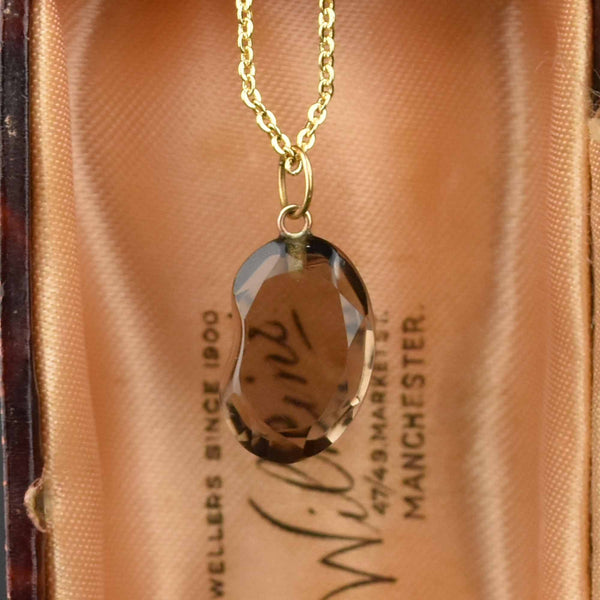 Vintage Gold Smokey Quartz Bean Pendant Necklace - Boylerpf