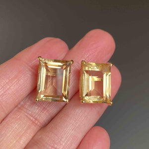 18CTW 14K Gold Emerald Step Cut Citrine Stud Earrings - Boylerpf