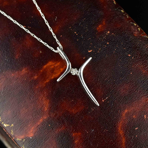 Vintage 10K White Gold Diamond Cross Necklace - Boylerpf