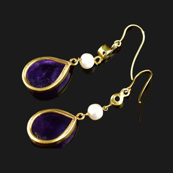 Gold Peridot Pearl Amethyst Suffragette Earrings - Boylerpf