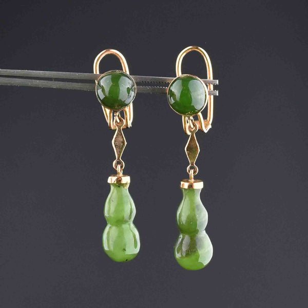 18K Gold Jade Round Geometric Earrings - Boylerpf