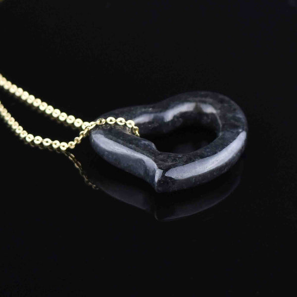 Vintage Black Jade Witches Heart Pendant Necklace - Boylerpf