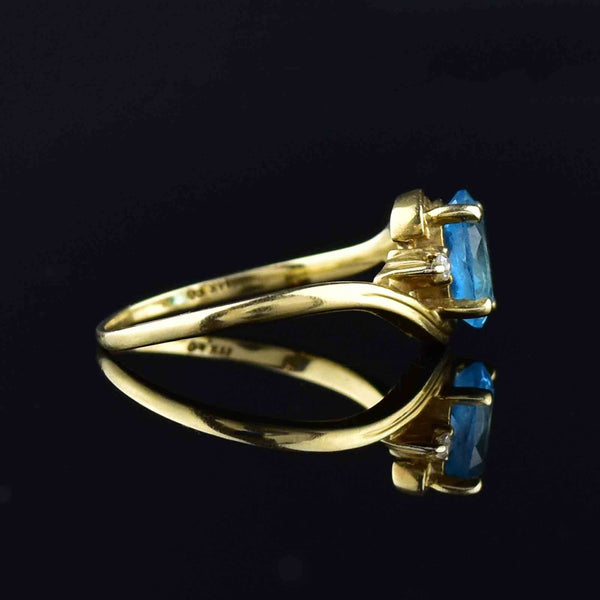 Vintage 14K Gold Swiss Blue Topaz Diamond Ring - Boylerpf