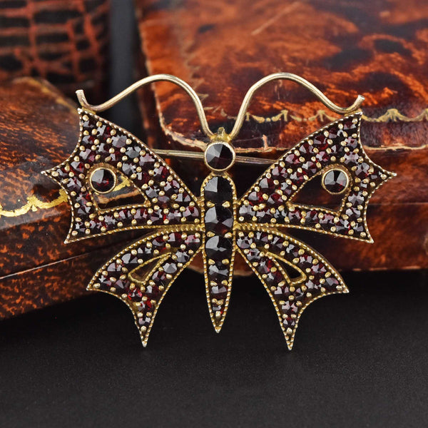 Antique Edwardian Garnet Butterfly Brooch Pin - Boylerpf