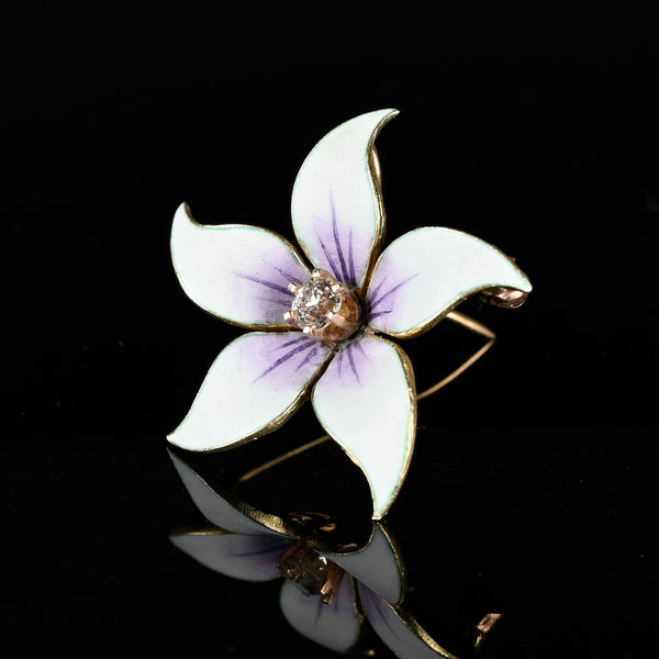 Enamel Violet Diamond Art Nouveau Pendant Brooch - Boylerpf