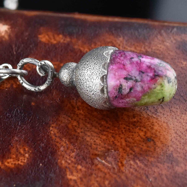 Silver Pink Marble Acorn Pendant Necklace - Boylerpf