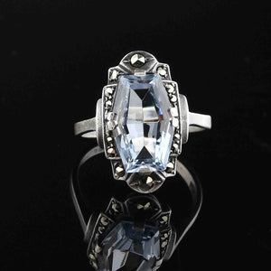 Vintage Silver Blue Topaz Marcasite Ring, Sz 6.25 - Boylerpf